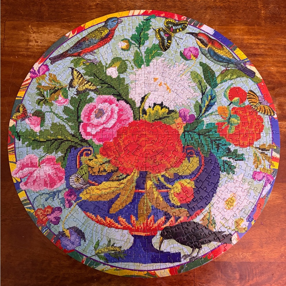 Floral Puzzle Wall Art with Birds - Multicolor